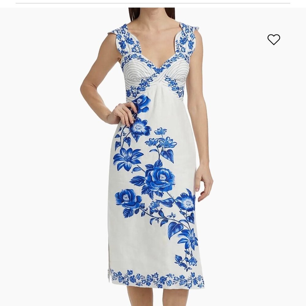 New Farm Rio Cascade Floral Sleeveless Linen Midi-Dress
